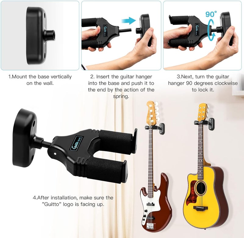Guitto Guitar Wall Mount Hanger, Guitar Stand Auto Gravity Lock Guitar Holder Wall Hook for Bass Electric Acoustic Guitar Banjo and Mandolin GGS-08 - Image 2